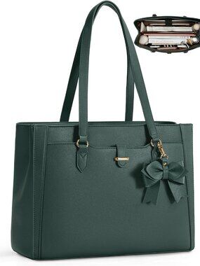 Stylish Dark Green 15.6" Laptop Tote Bag for Women - Versatile & Chic Design